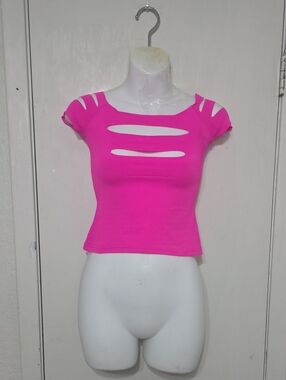 Balera Dance Wear Pink Slit Short Sleeve Crop Top Dance Costume Medium Child